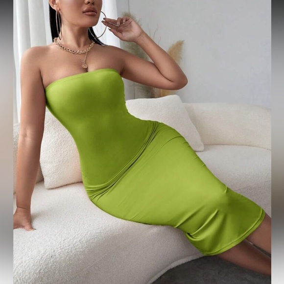 Elegant Gray Strapless Midi Dress - Picture 7 of 14